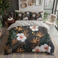 Duvet Cover Set King Grey Tropical Flowers Bedding