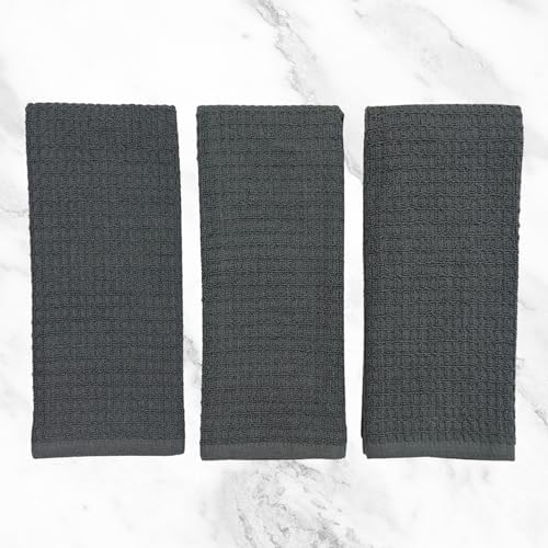 Waffle Grey Kitchen Dish Towels 100% Cotton Cloth Soft Cleaning Drying
