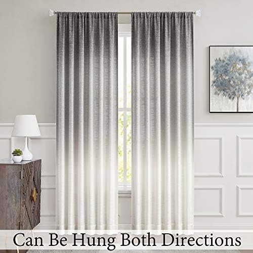 Central Park Ombre Backtab Semi Sheer Curtain, Cream White to Gray