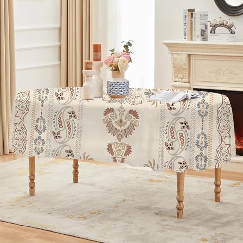 Vintage Floral Print Oval Table Cloth, Waterproof Duty Vinyl Plaid