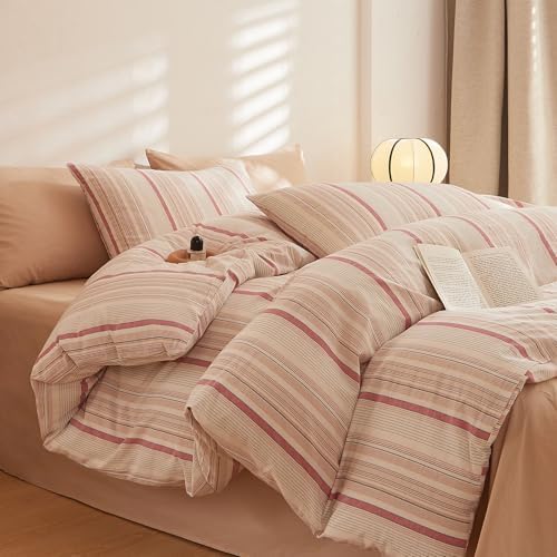 HighBuy Farmhouse Striped Duvet Cover King Size - Durable 100% Washed