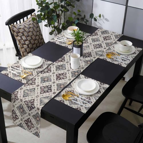 Classic Boho Table Runner and Placemats for Dining Table, Burlap