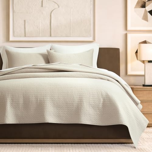EverGrace Cotton Sateen Pick-Stitch Quilt Set, King Size, Parchment