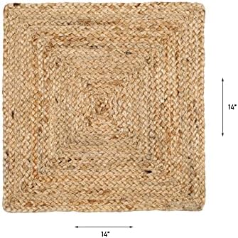 Hausattire Jute Braided Woven Placemats, Set of 4, 14x14 in, Natural