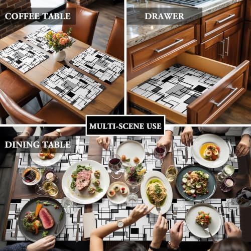 Cotton Linen Placemats for Dining Table Set of 8 Gray Geometric