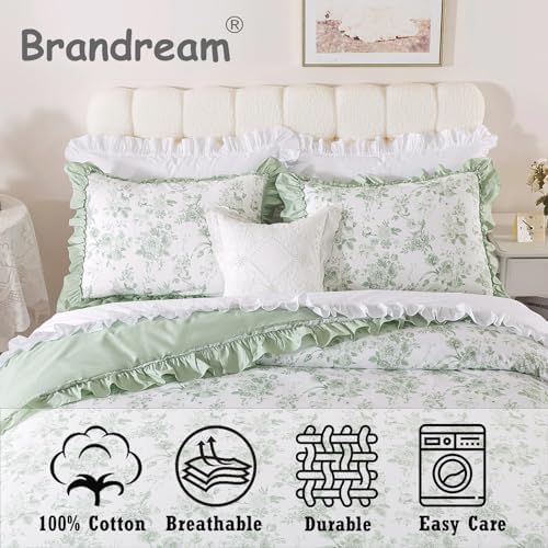 Brandream King Duvet Cover Set, 100% Cotton Sage Green Floral Bedding