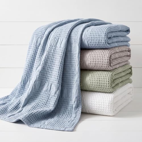 SUPERIOR Waffle Weave Cotton Blanket, Comfy Blanket for Bedroom Decor