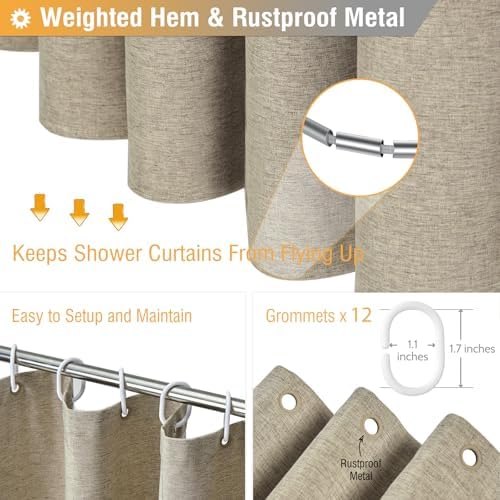 BTTN 72x84 Long Linen Textured Waterproof Fabric Shower Curtain