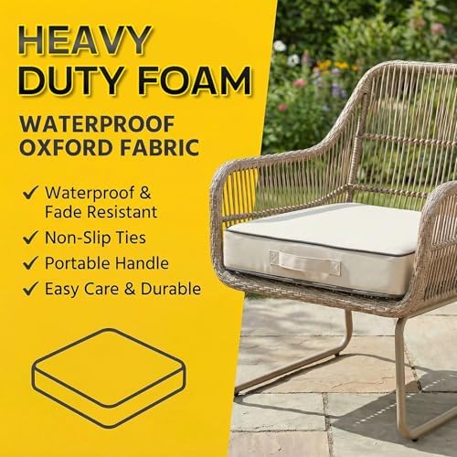 4 Pack Square Outdoor Seat Cushions (Cream, 19 INCH × 19 INCH)