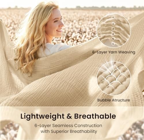 Love's cabin 100% Cotton Muslin Blanket Large Throw for Couch, Khaki