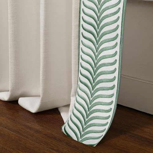 Blackout Linen Curtains, Heavy Weight Pinch Pleated Green V Tape Trim