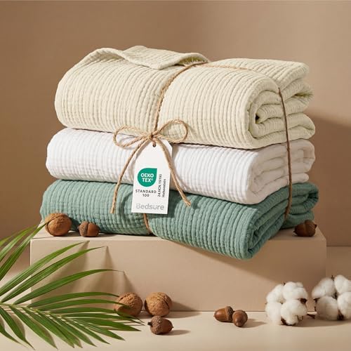 Bedsure 100% Cotton Muslin Blankets for Adults, King Size, 4-Layer