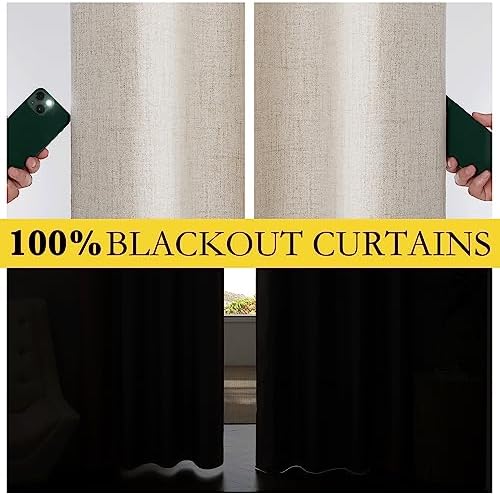 NICETOWN Oatmeal Bedroom Full Blackout Linen Curtain Panels Set of 2