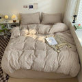 DONEUS Tan Gingham Duvet Cover Set Queen Size Bedding Set 100% Washed
