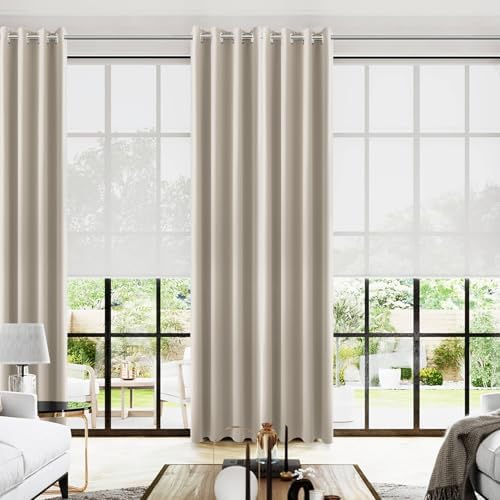 KOUFALL Neutral Taupe Blackout Curtains 96 Inches Long for Living