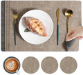 Place Mats Set of 6, Light Gray Leather Table Mats, Washable