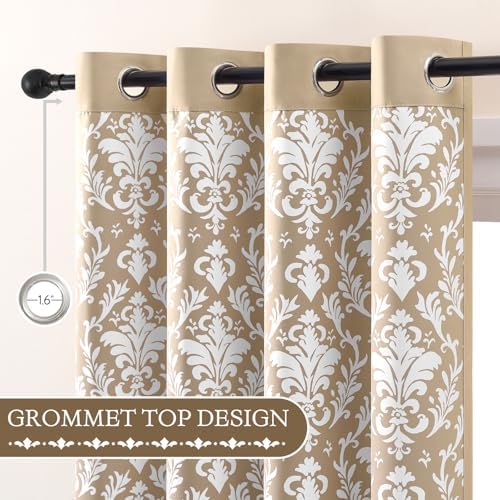 Beige Curtains 84 Inches Long 2 Panels Light Brown Damask Curtains