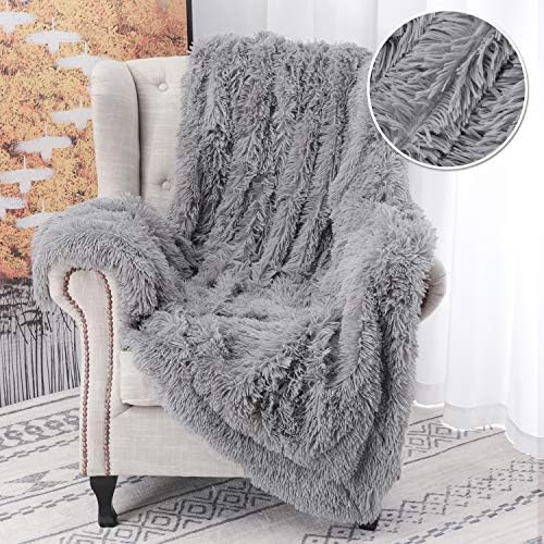 YOH Warm Shaggy Sherpa Reversible Throw Blanket, Fluffy Soft Long Hair