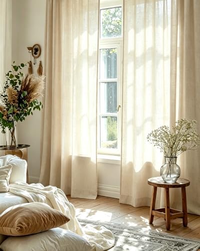 Linen Curtains 96 inch Long,Light Filtering Semi Sheer for Bedroom