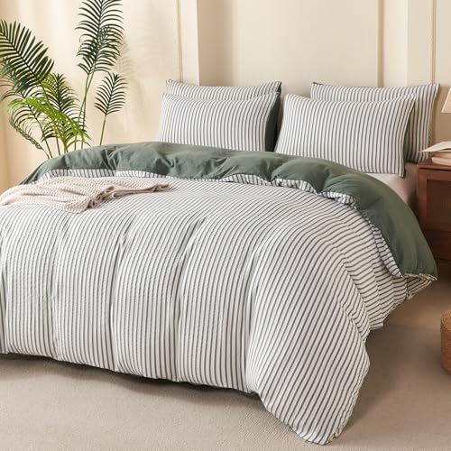 King Duvet Cover Set Striped Washed Microfiber Jacquard 3 Pieces