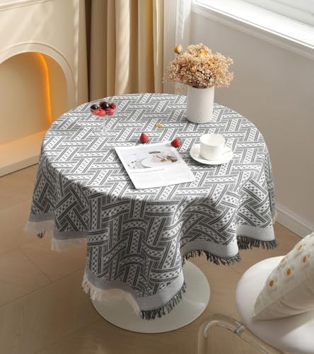 Cotton Linen Jacquard Geometry Square Tablecloth for Square/Round