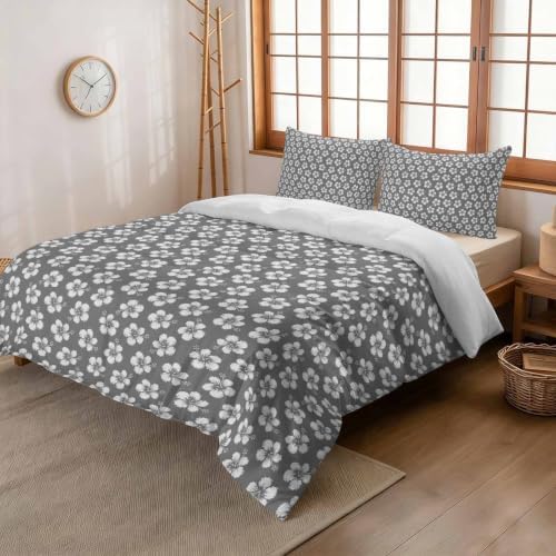 3 Pieces Bedding Set Queen Size, Flower Petal Soft Duvet Covers Set