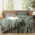 MooMee Ruffle Duvet Cover Set 100% Washed Cotton King
