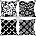 Outdoor Waterproof Throw Pillow Covers 18x18 Set of 4 Black and White