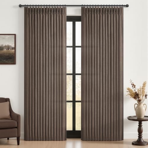 Pinch Pleat Light Filtering Dark Brown Linen Curtains 96 Inch Long 2