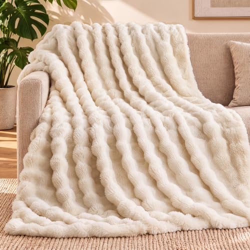 puredown® Faux Rabbit Fur Bubble Throw Blanket for Couch, 50"x70"