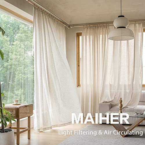 MAIHER Natural Linen Pinch Pleat Semi Sheer Curtains 120 Inches Long 1