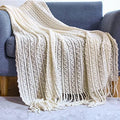 Knitted Throw Blanket for Couch Home Decorative Blankets with Tassel