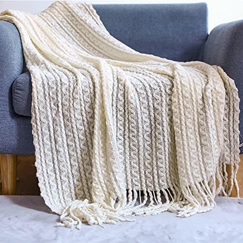 Knitted Throw Blanket for Couch Home Decorative Blankets with Tassel