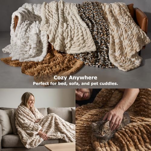 palassio Double-Sided Ruched Faux Fur Throw Blanket, Grey, 60" x 80"