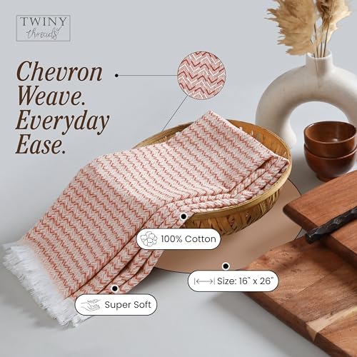 TWINY threads 4 Pc 100% Cotton Kitchen Towels, 16"x26", Quick Dry