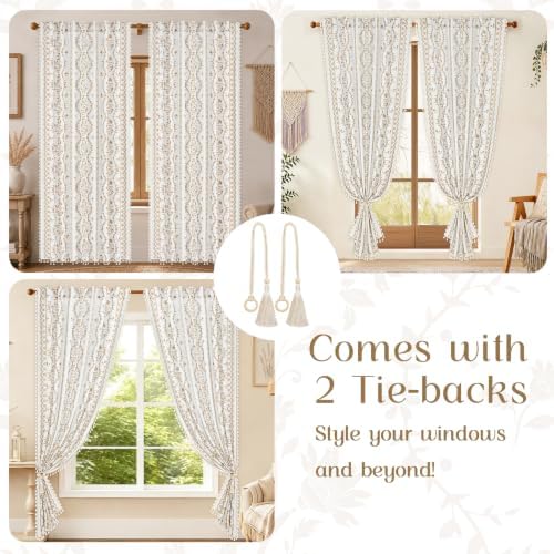 Yinhua Boho Curtains for Living Room 63 Inch Length Vintage Linen