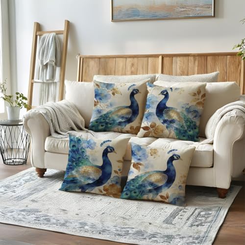 ULOVE LOVE YOURSELF 4Pack Peacock Throw Pillow Covers Only Watercolor