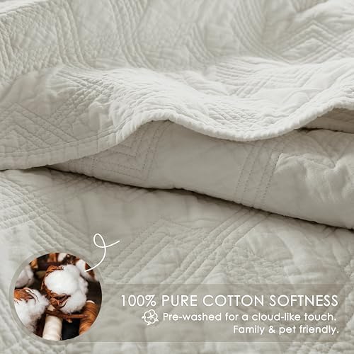 WDCOZY 100% Cotton Oversized King Quilt Set - Beige California Cal