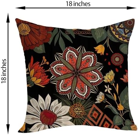 Boho Pillow Covers 18x18 Pack of 2 Black Red Floral Throw Pillow Cover