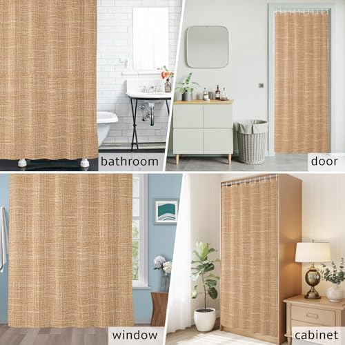 Tan Linen Shower Curtain 84 inches Extra Long Rustic Boho Natural Sand