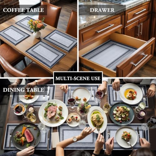 Cotton Linen Placemats for Dining Table Set of 8 Nested Square Art