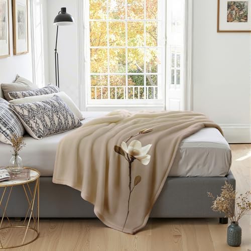 Taupe Blanket King - Magnolia Flower Meditation Fleece Blanket King