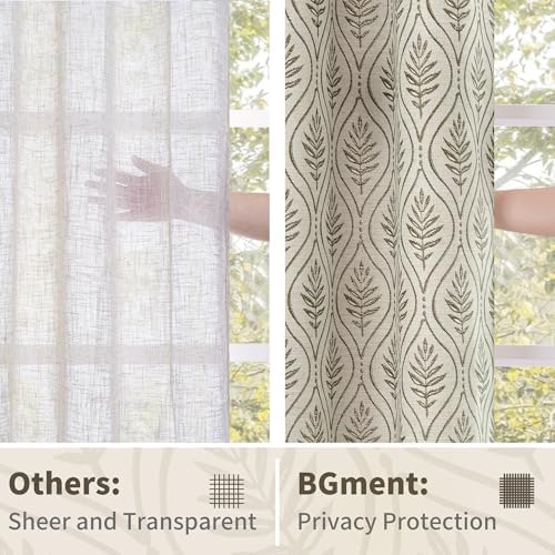 BGment French Country Brown Leaf Jacquard Curtains 96 Inch 2 Panels