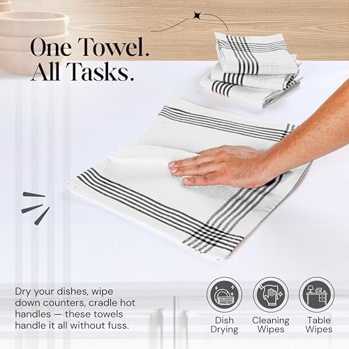 Black and White Kitchen Towels 12 Pack, 16x26 Inch, 100% Cotton Waffle