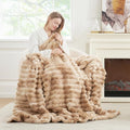Cozy Bliss Faux Fur Throw Blanket for Couch, Cozy Warm Plush Striped