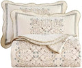 vctops Elegant Embroidered Quilt Set Farmhouse Patchwork Reversible