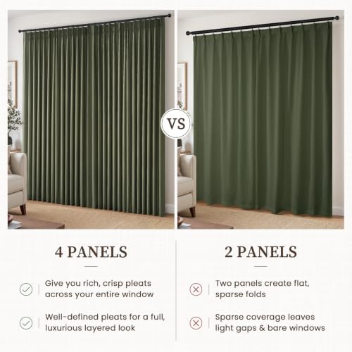 Extra Long 108 Inch Pinch Pleated Linen Olive Green 4 Panels Set