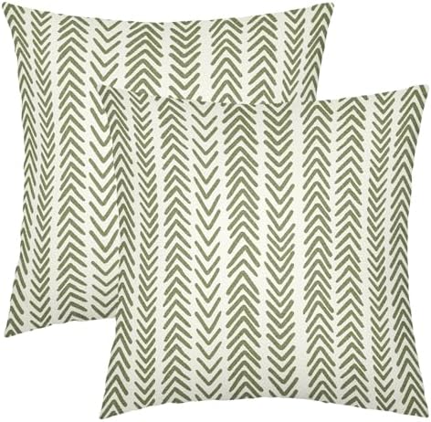 Sage Green Herringbone Pillow Covers 22x22 Inch Set of 2 Navy White