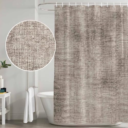 Vintage Beige Linen Texture Bathroom Shower Curtain 72 X 84 Inch