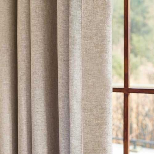 LETAU Long Linen Texture Sand Beige Curtains 120 inches, Pinch Pleated